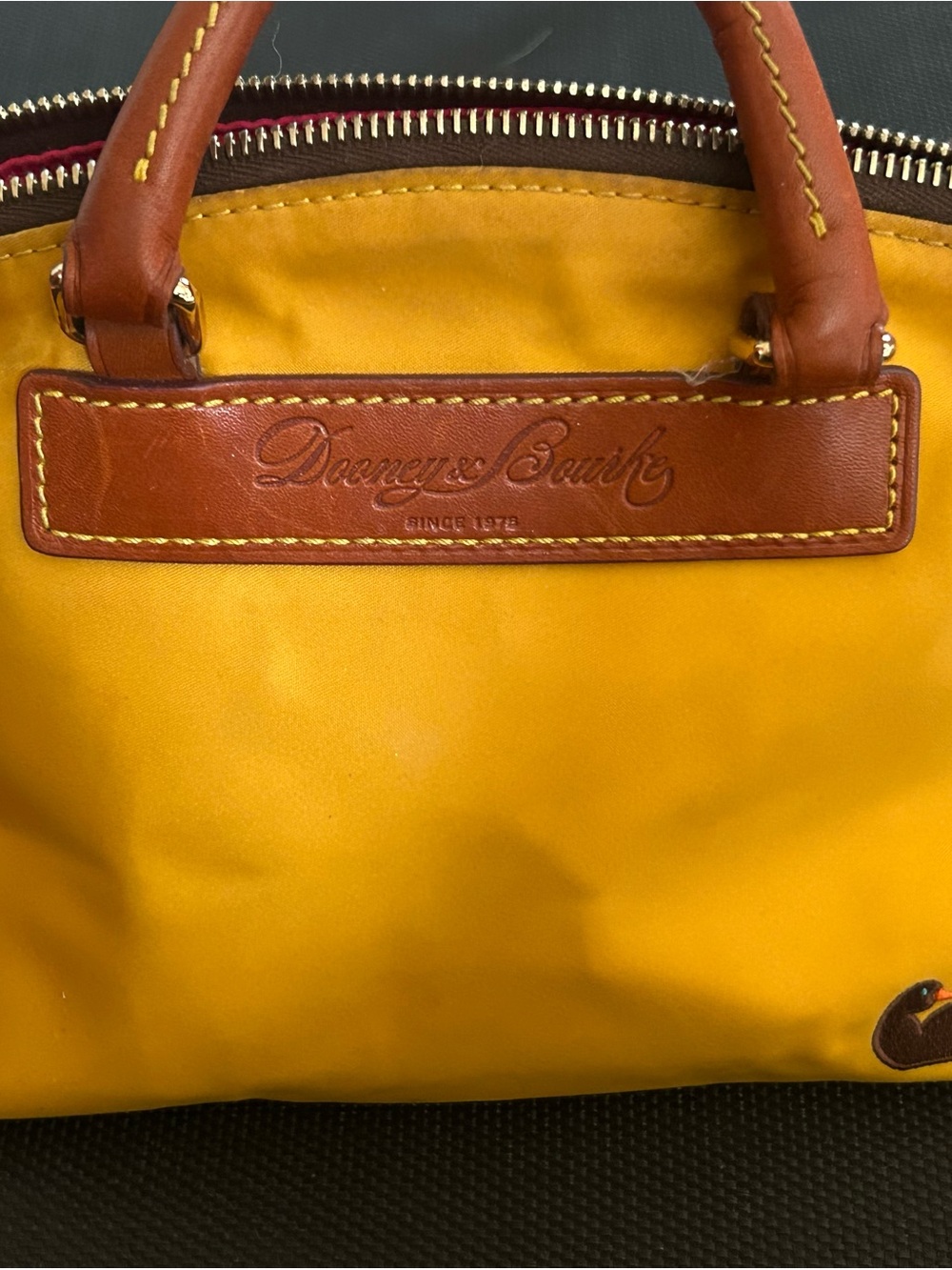 Dooney & Bourke Yellow Nylon Dome Satchel with Brown Leather Trim - Picture 2 of 14
